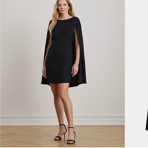 Lauren Ralph Lauren Elegant Black Cape Georgette Cocktail Dress